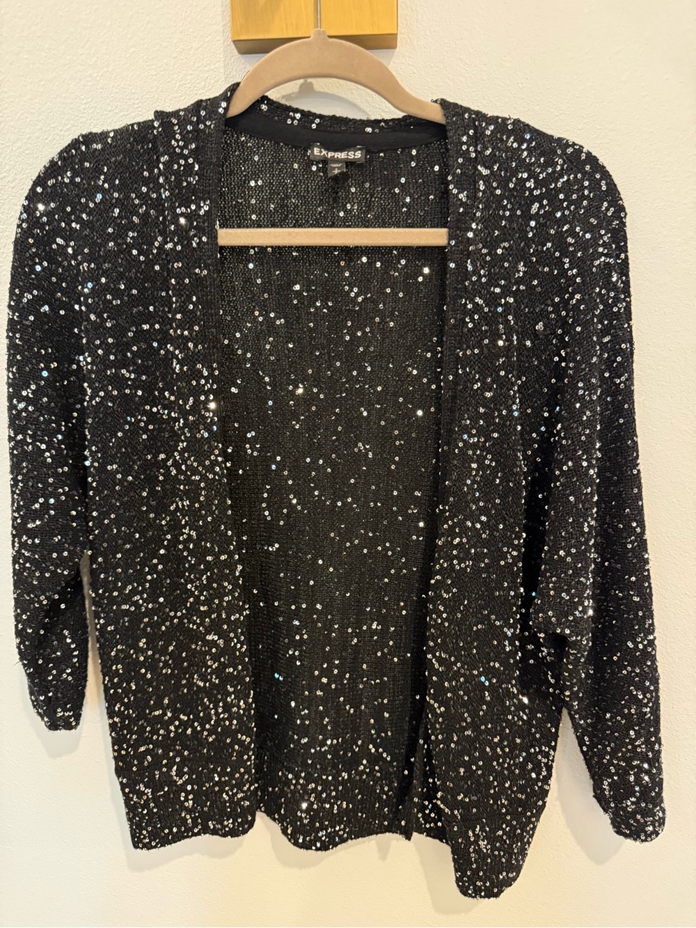 Express Black Sequin Open-Front Cardigan